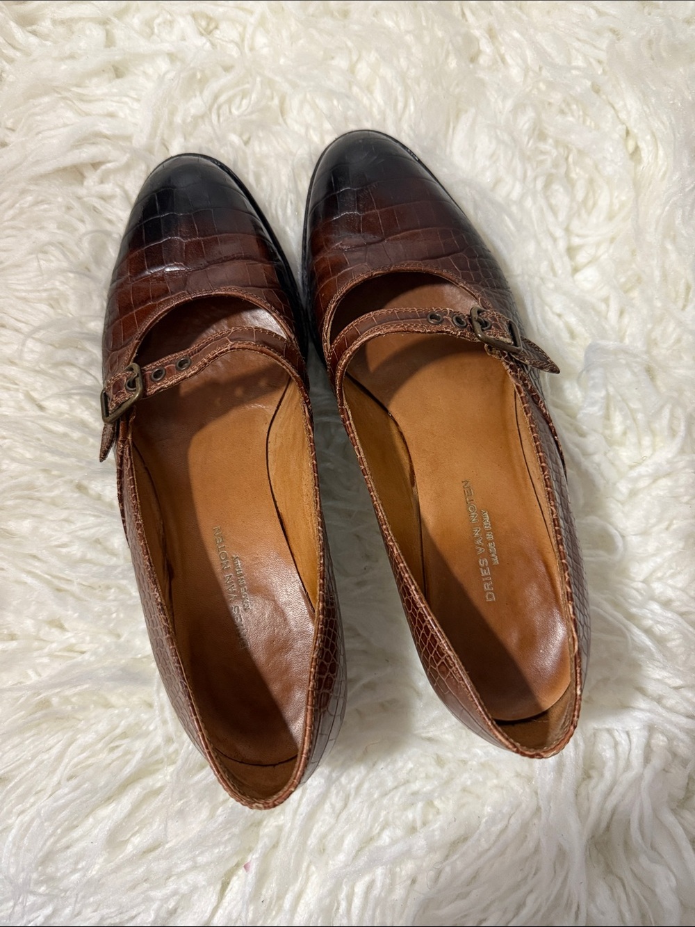 Dries Van Noten Brown Croc-Embossed Mary Jane Flats size 37 or 7 - Picture 4 of 9